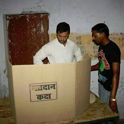 Rahul Gandhi spotted at polling booth